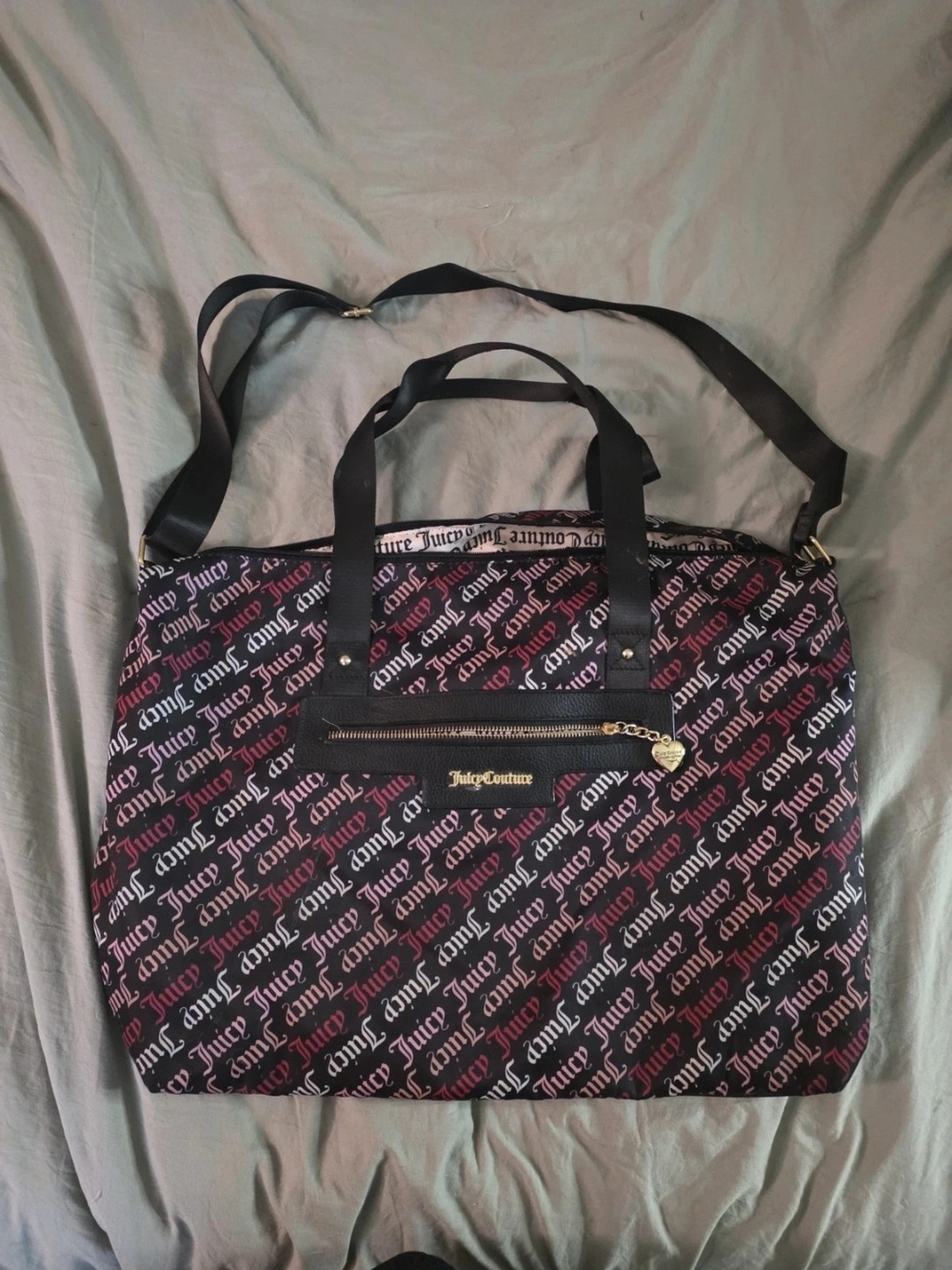 Juicy Couture Black and Pink Script Logo Tote